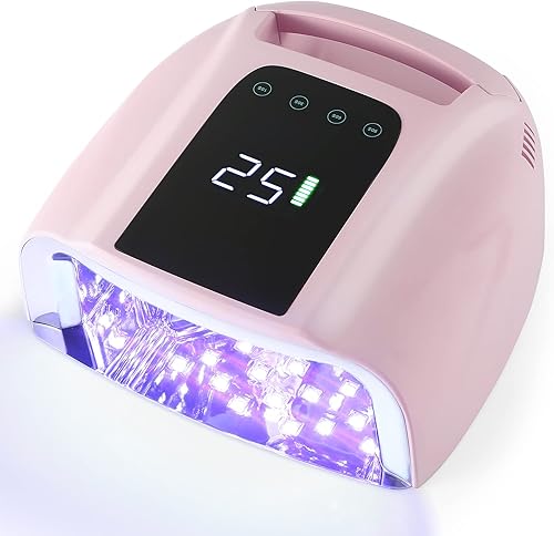 Kikugu Lámpara de uñas LED UV recargable de 96 W lámpara de esmalte de gel inalámbrica para secadora de uñas con pantalla LCD grande lámpara de