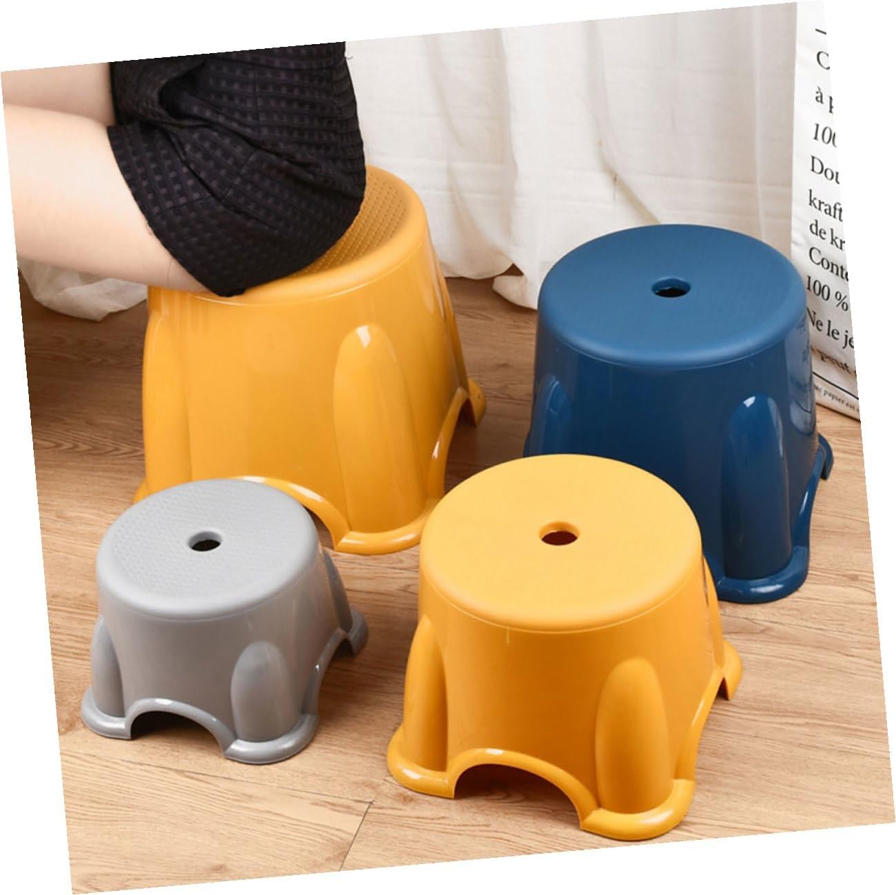 Thickened Large Non-Slip Plastic Stool Home Footstool Bathroom Step Stool 29x25 Cm Navy Blue