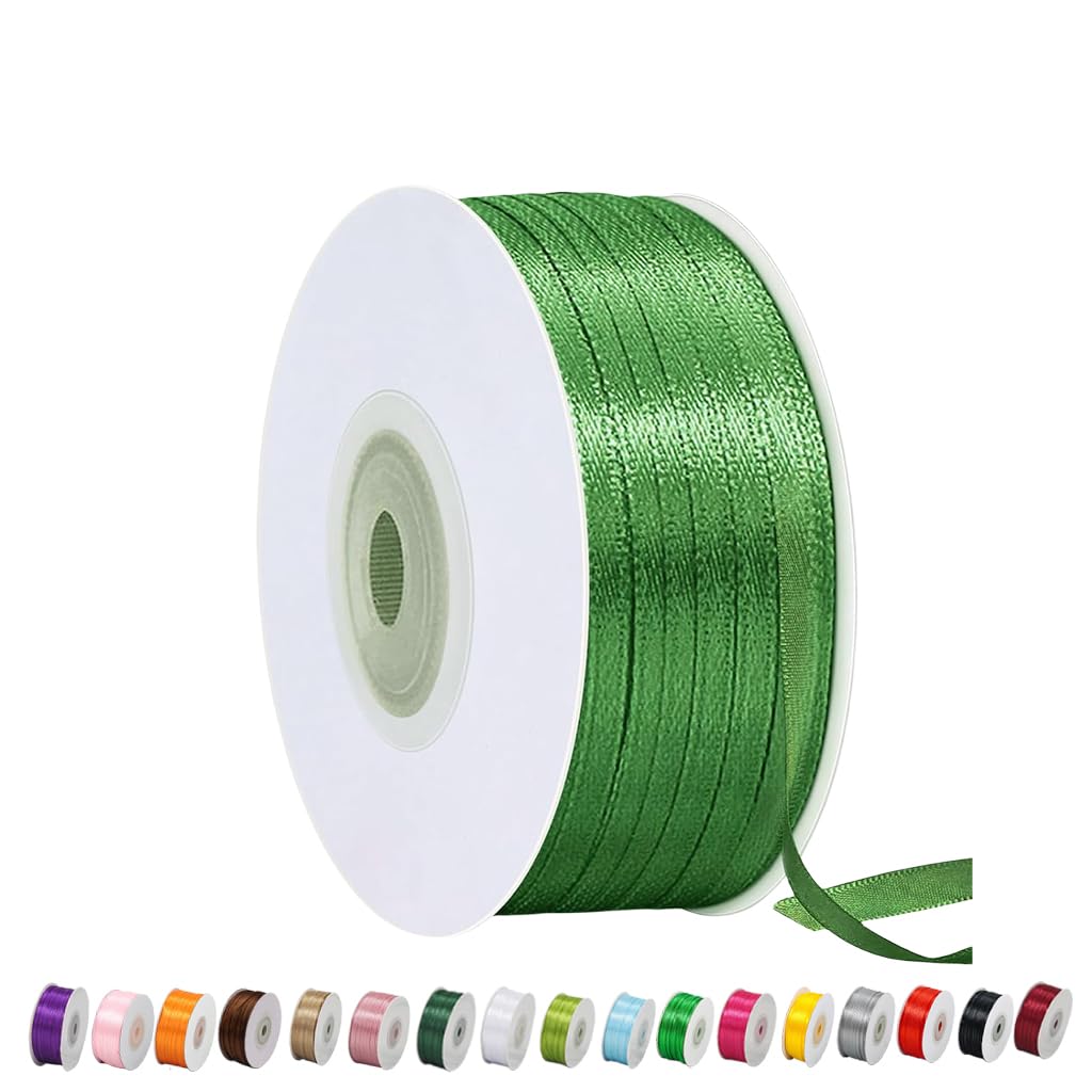 YaYaFunFun 3mm Green Satin Polyester Ribbon, 91m, Ideal for Weddings, Christmas, Gift Wrapping, DIY Crafts — image 1