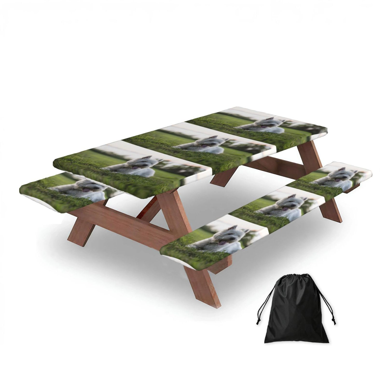 Dopklna As Picture Westie Lawn West Highland White Terrier Dogs, Picnic Table Cover With Bench Covers -Waterproof Elastic Fitted Tablecloth For Garden Camping Patio 76X152cm