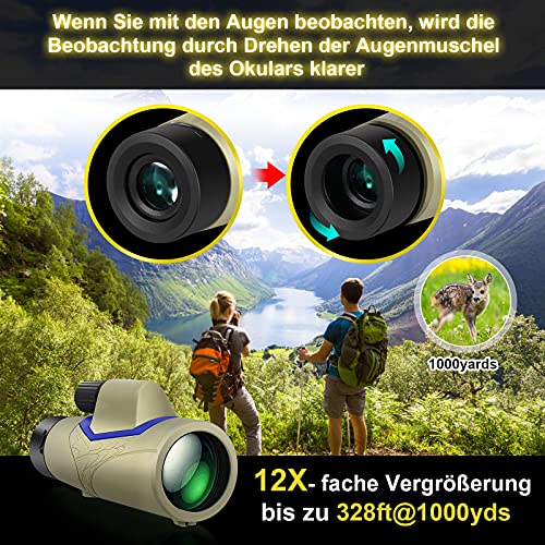 Monokular Teleskop, OKYUK 12X50 HD Monokular Fernglas, BAK4-Prisma und FMC Wasserdicht mit Smartphone-Halter Stativ… – Bild 5