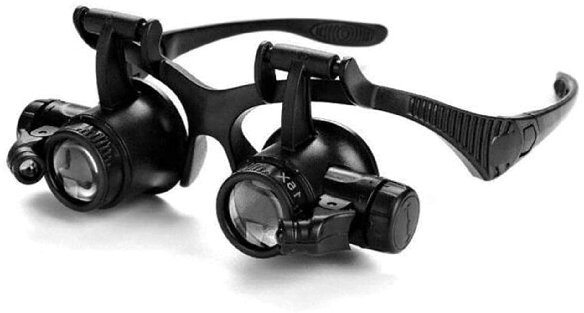 Lupa portátil 10X 15X 20X 25X Gafas de Doble Ojo Cabeza de Lupa con Lupa Auriculares Lupa iluminada Juego de Herramientas con luz LED para reparación de Relojes A/A (A)