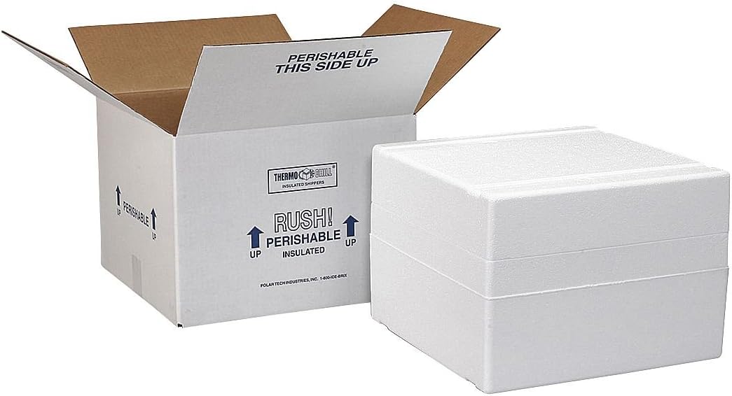 Polar Tech XM15C Thermo Chill Expand-em Series Insulated Carton with Foam Shipper, 10-5/8" Length x 6-1/2" Width x 5" Depth (Case of 4)