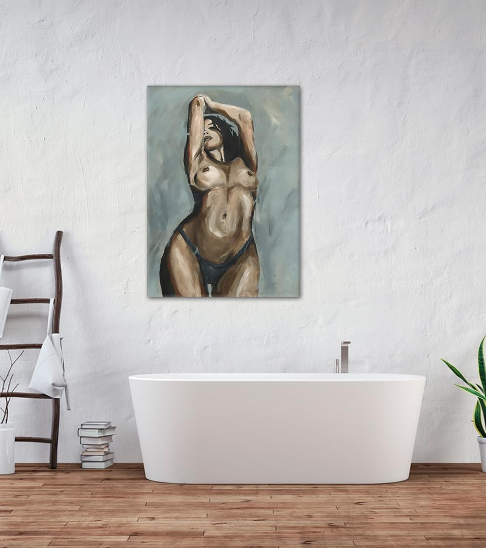 Yeesjoee Sexy Woman Canvas Wall Art Black and White Sexy Art Wall Decor Nude Art Painting Print for Living Room Bedroom Ready to Hang, 24 x 36inch