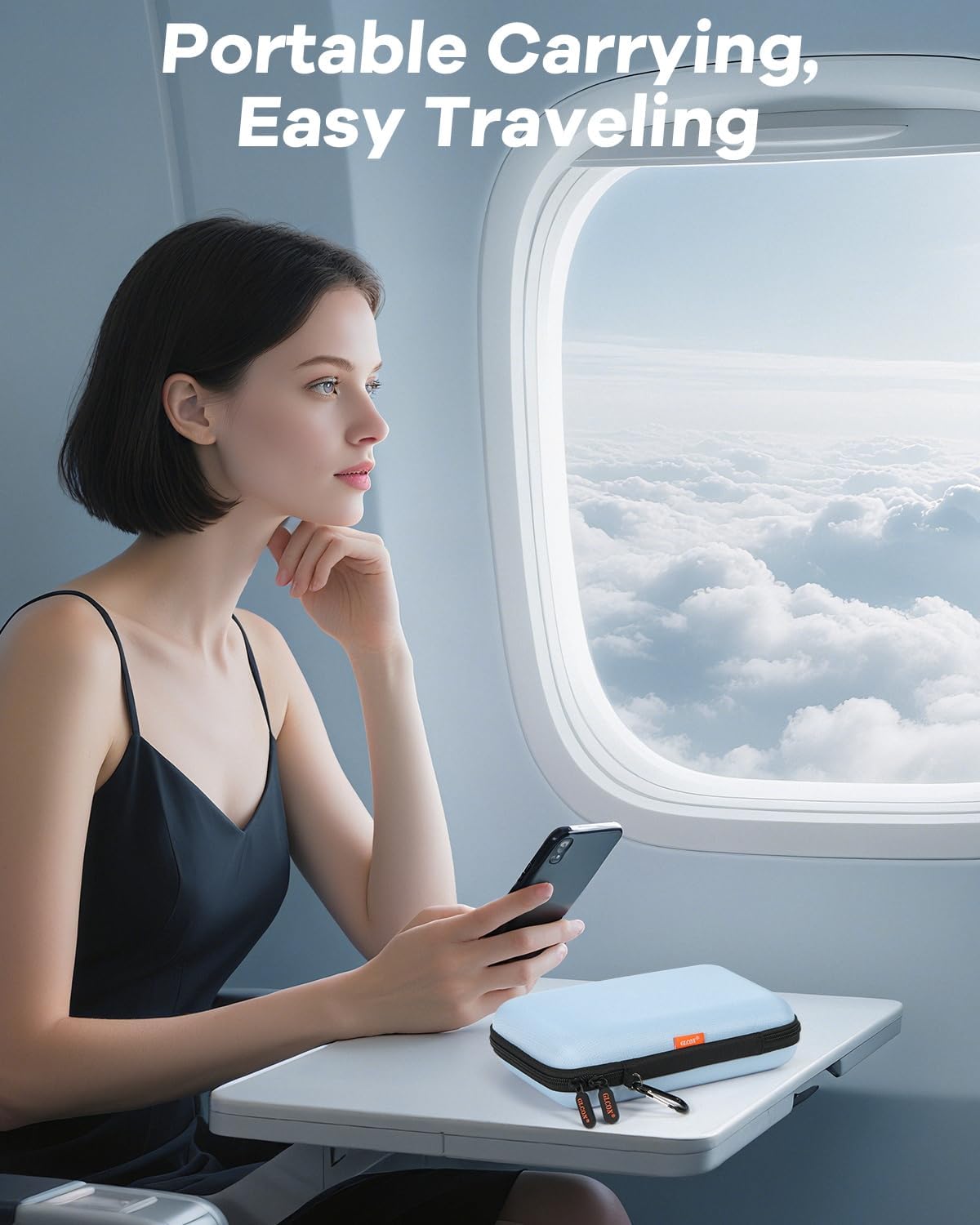 Large Hard Carrying Case - Universal Electronic Organizer Storage Case Bag - Gray-Green + Light-Blue