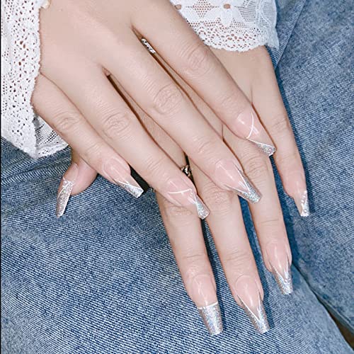 Diamonds For Acrylic Nails Clear White Line Press On Nails French Flash Nail Tips Hottie Nail Stickers False Nail Patch With Jelly Glue Clear Nail Plus Customer Reviews (Sky Blue, One Size) #TOP3