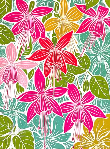 Cross & Glory - Petals in Print - 1000 Piece Jigsaw Puzzle for Adults | Colorful Fuchsia Floral Block Print for Puzzle Lovers and Art Enthusiasts