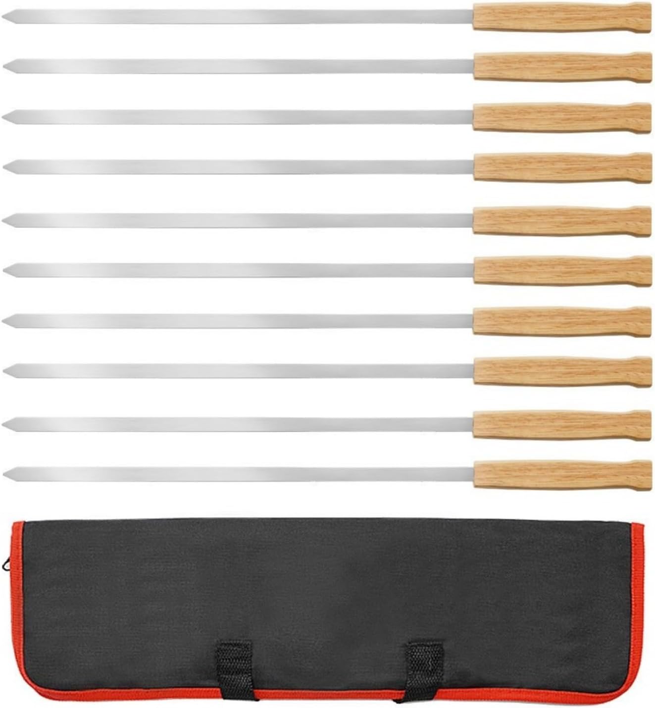 8Pcs Stainless Steels Grilling Skewer With Wood Handle Outdoor Camping Metal BBQ Fork 17inch Kabob Skewers Enduring Stainless Steels Wide Flat Skewers