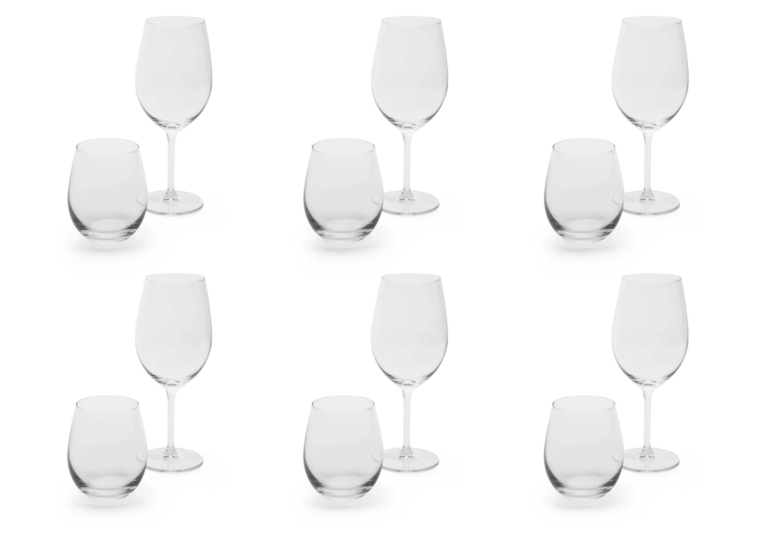 Excelsa Soave Set Degustazione, 6 Calici da Vino 53cl e 6 Bicchieri Acqua 39cl, Vetro