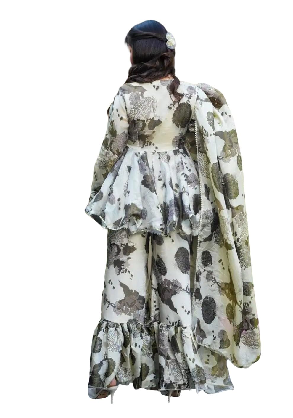 Floral Peplum Sharara Set (IN, Alpha, XL, Regular, Green)