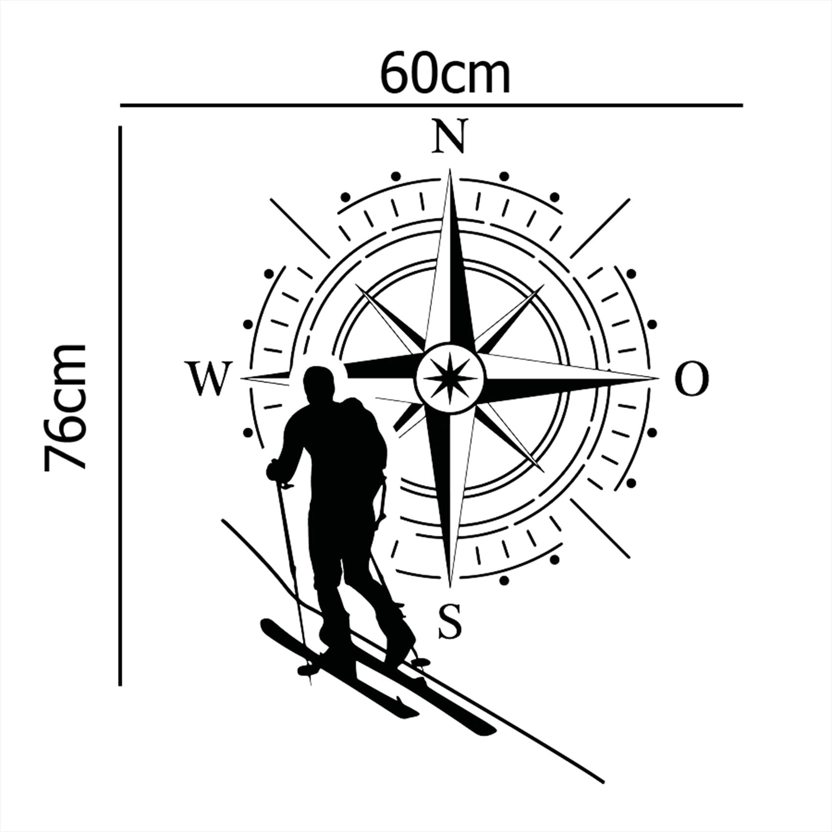 Adesivo per auto, bussola, sport, sci turistico, 60 x 76 cm, per auto, roulotte, rimorchio, autoadesivo, accessorio per auto, KX072 KX073 (bussola, bianco, sci turistico oro)
