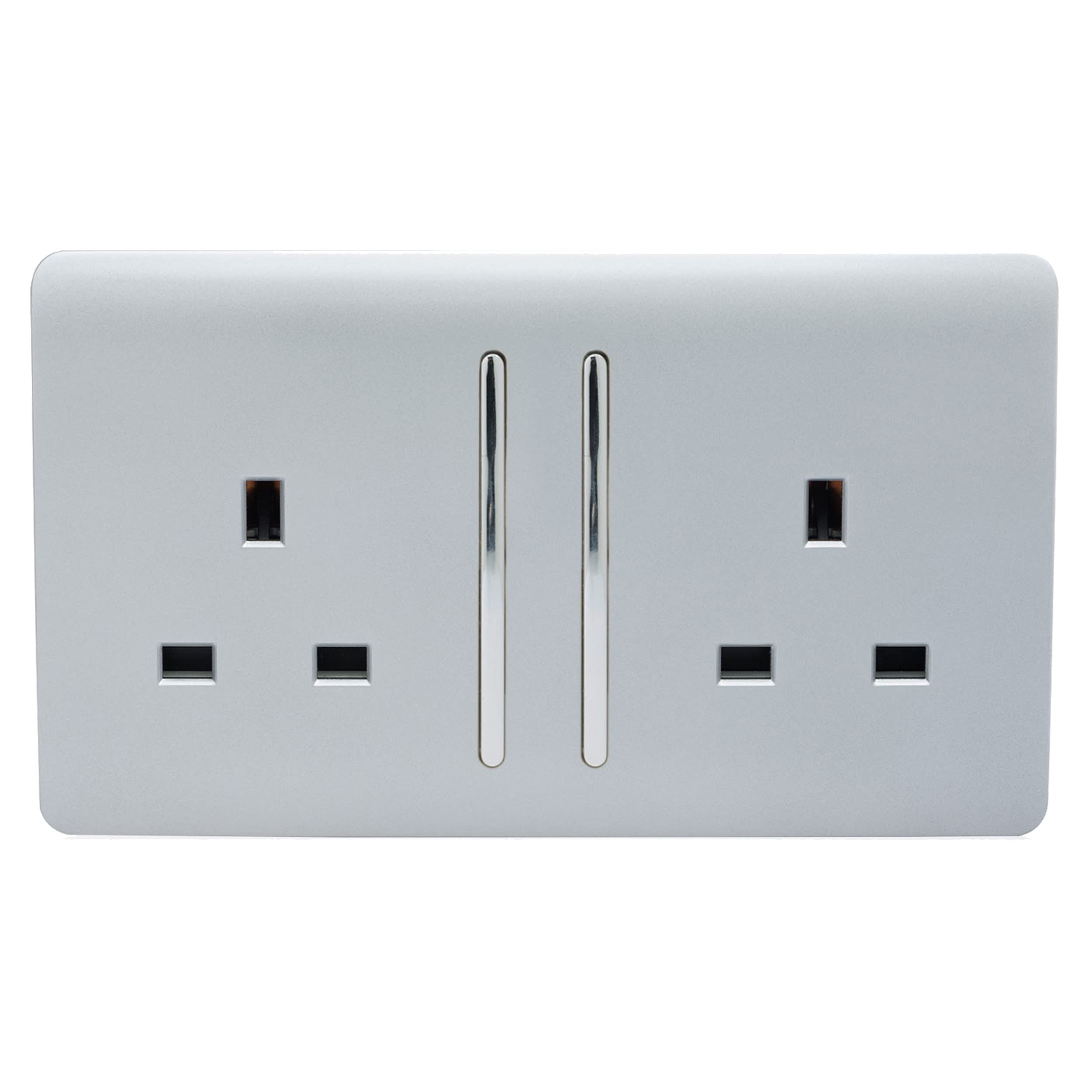 Trendi 2 Gang Modern Raised Glossy Screwless 13A Double Socket Platinum Silver