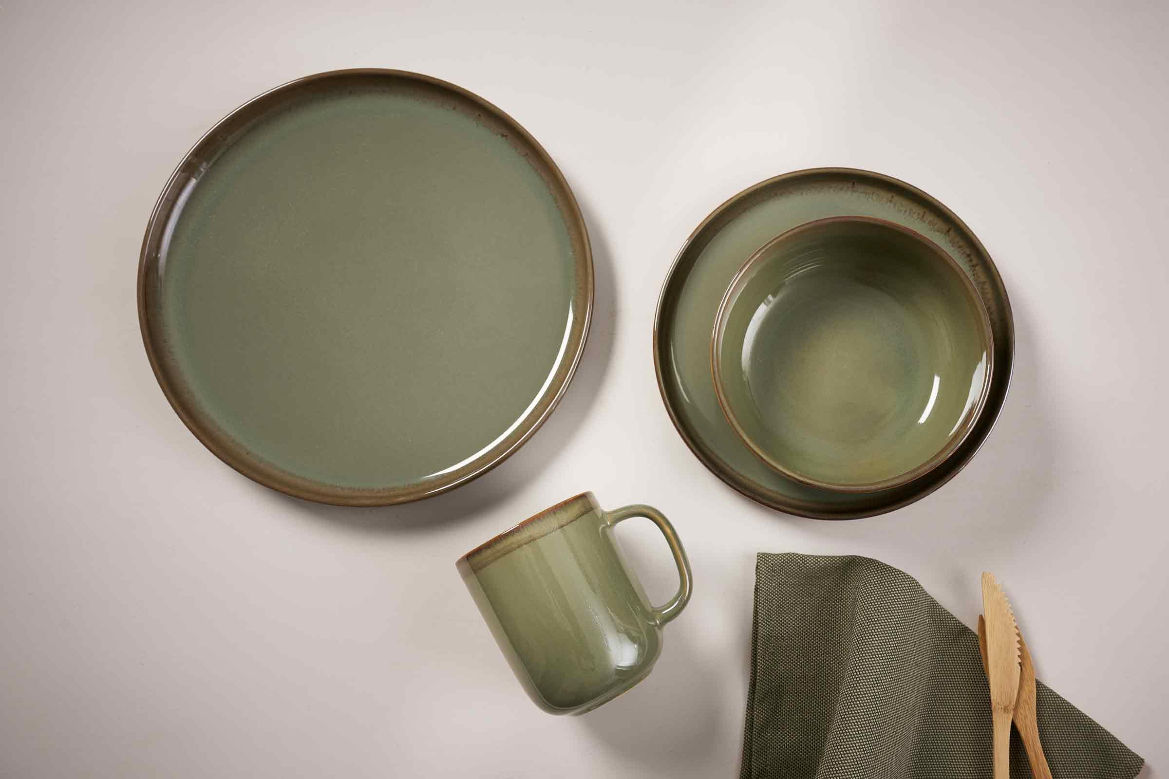 Ritzenhoff & Breker Malaga Müslischalen-Set 6-teilig, Ø 15.5 cm, Steingut-Schüsseln im minimalistischen Stil, Spülmaschinen- & Mikrowellenfest, Grün