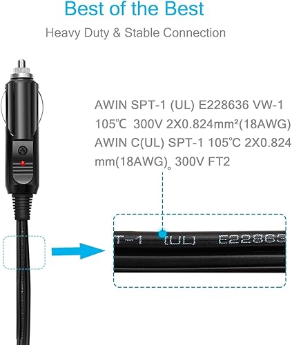Miniatura 4 de CHANZON Adaptador divisor de encendedor de cigarrillos de automóvil de 12 V24 V, cable UL de 7 pulgadas con fusible de 15 A, cable de extensión de