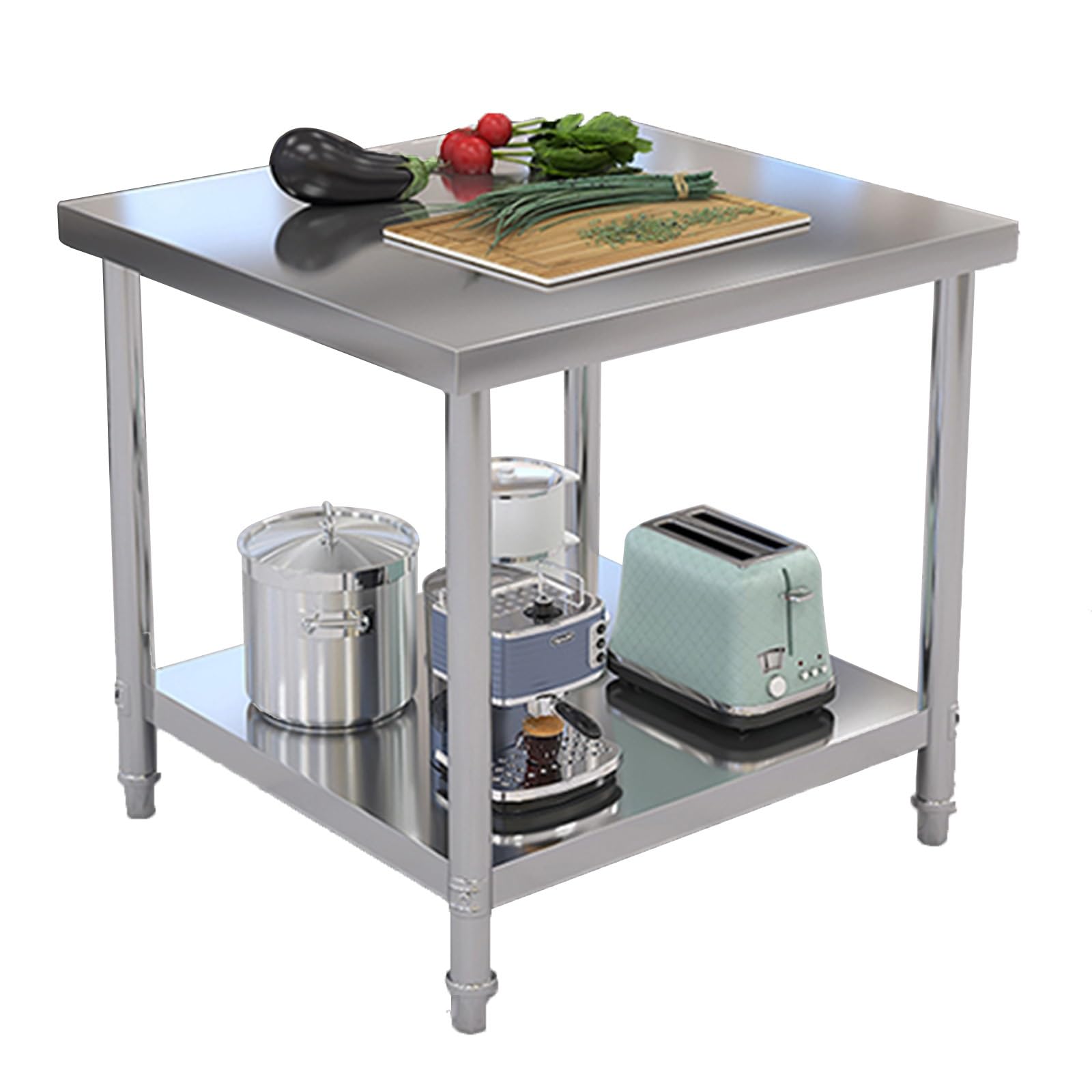Banco de Trabajo de Dos Pisos, Mesa de preparación Comercial de Acero Inoxidable, Plato de Corte de Cocina, Mesa de Metal, Mesa de preparación Comercial Multifuncional, Estante de almacenami