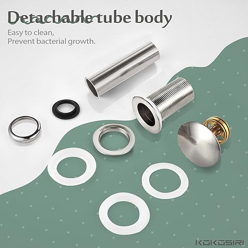 Miniatura 7 de KOKOSIRI C1002BR - Drenaje desplegable para fregadero de baño con cesta coladora, níquel cepillado con recogedor de pelo desmontable,