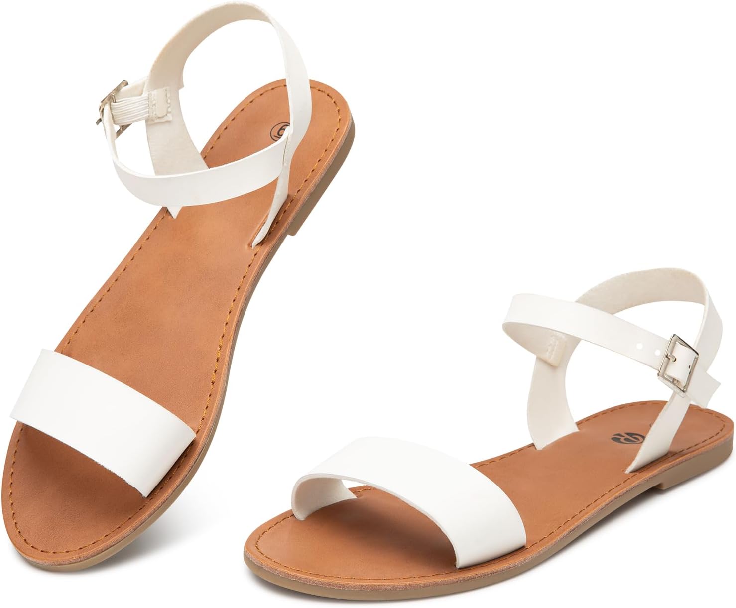 Flat Faux Leather Ankle Strap and Adjustable Buckle Sandals for Women