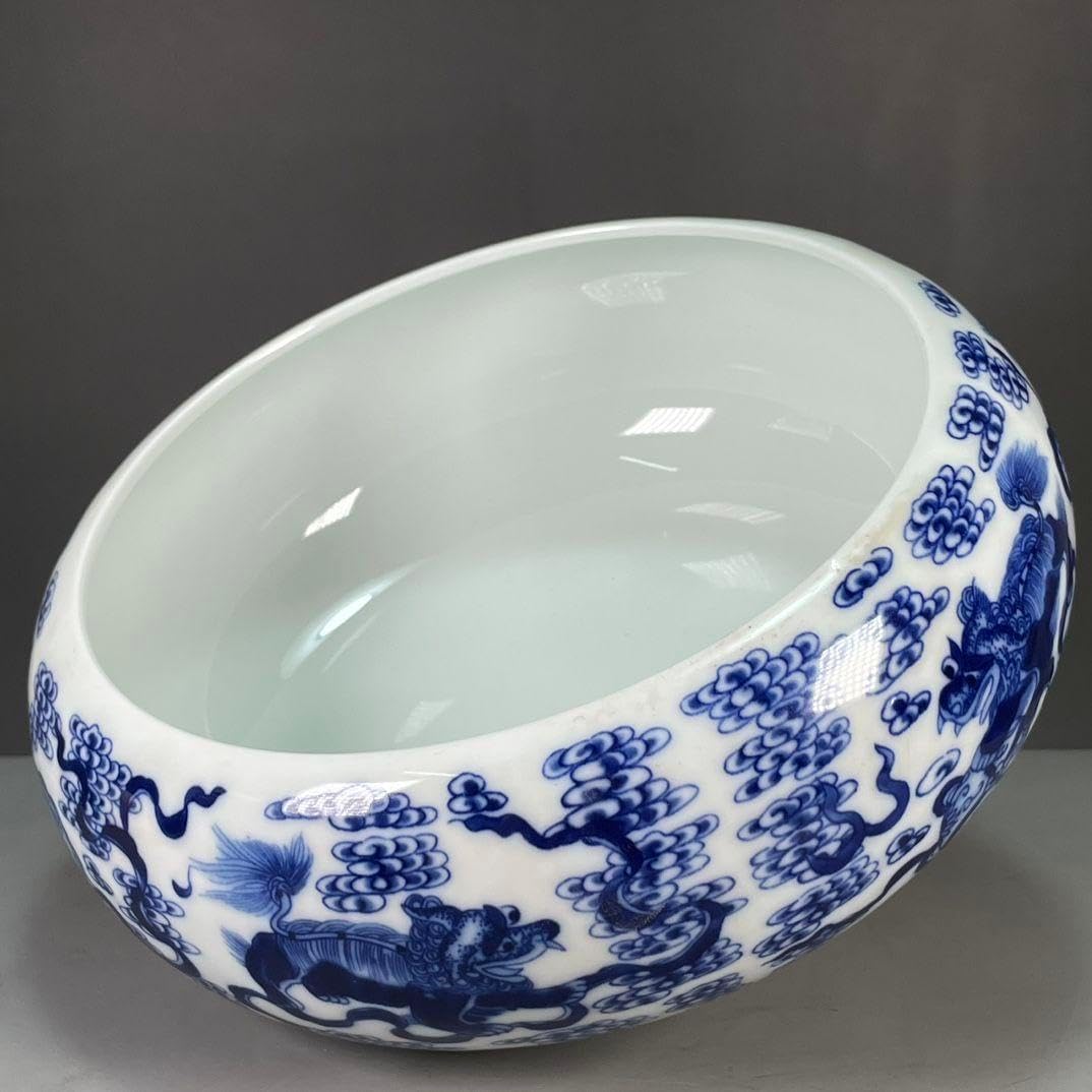 青花獅子図紋筆洗 水盂 古文房具 筆筒 陶磁器 現代工芸 美術