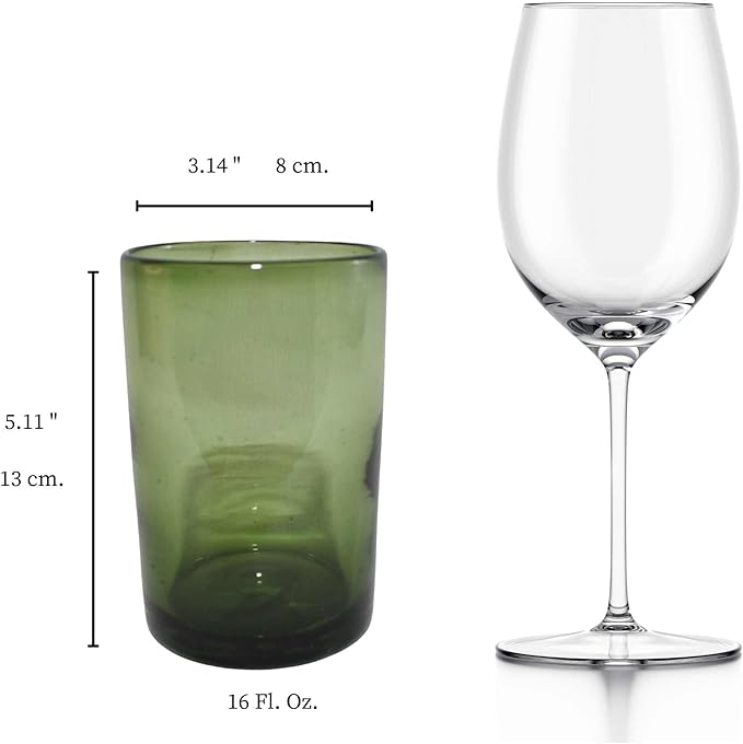 Set de 6 Vasos Artesanales MAREY de Vidrio Soplado, Verde, 470 ml miniatura 2