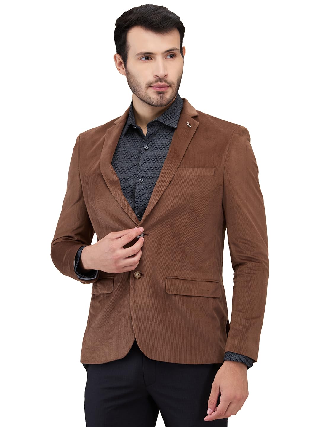park avenue Men Slim Fit Corduroy Pattern Pure Polyester Notch Lapel Full Sleeve Casual Blazer-picture-45