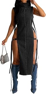 Women Distressed Boyfriend Denim Dress Casual Sleeveless Jean Dress Cute Cowgirl Summer Outfits - Buy now