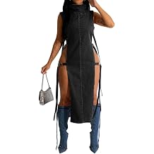 Women Distressed Boyfriend Denim Dress Casual Sleeveless Jean Dress Cute Cowgirl Summer Outfits