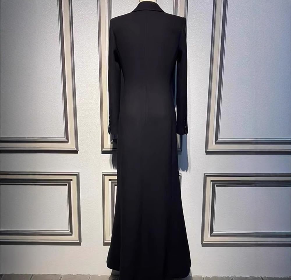 Women's Long Suit Blazer Formal Peak Lapel Tuxedos Coat Double Breasted Buttons Dress Jacket