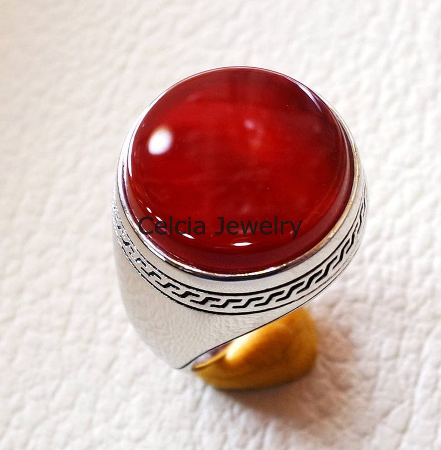 Karneol echter runder Edelstein Herrenring, Freundring, Vaterring, Ehemannring, Aussagering, Versprechensring, Vorschlagsring, Siegelring, Ehering (Karneol)