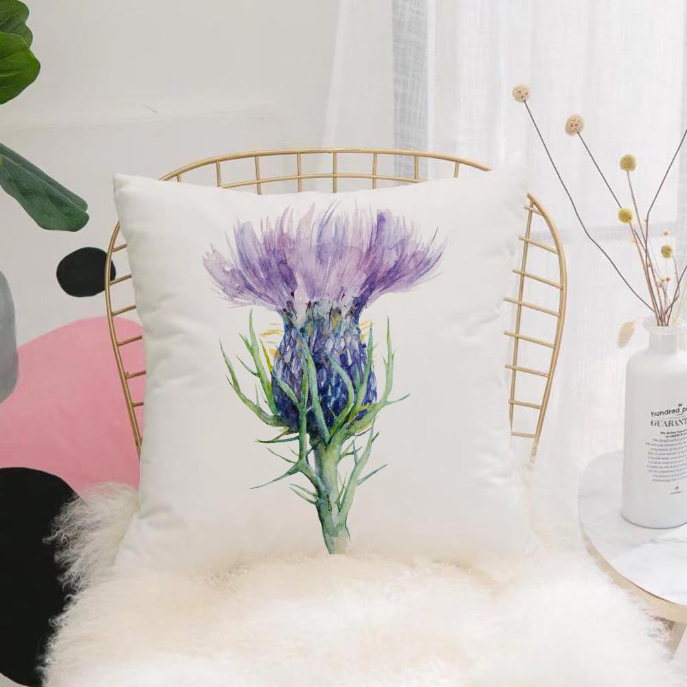 Hyosxw Milk Thistle Flower Watercolor Painting Vect - A1 Cushion Cover,Throw Pillow Case Home Decorative For Living Room Bedroom Sofa Chair 18X18 Inch,Milk Thistle Flower Watercolor Painting Vector Illustration.,Pillowcase 45X45cm