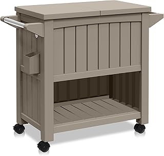 Patio Kitchen Cart for Outdoor Use, 3-in-1 Rolling Barcart, Weather Safe, Water Resistant, Easy to Assemble, Usable As Sto...