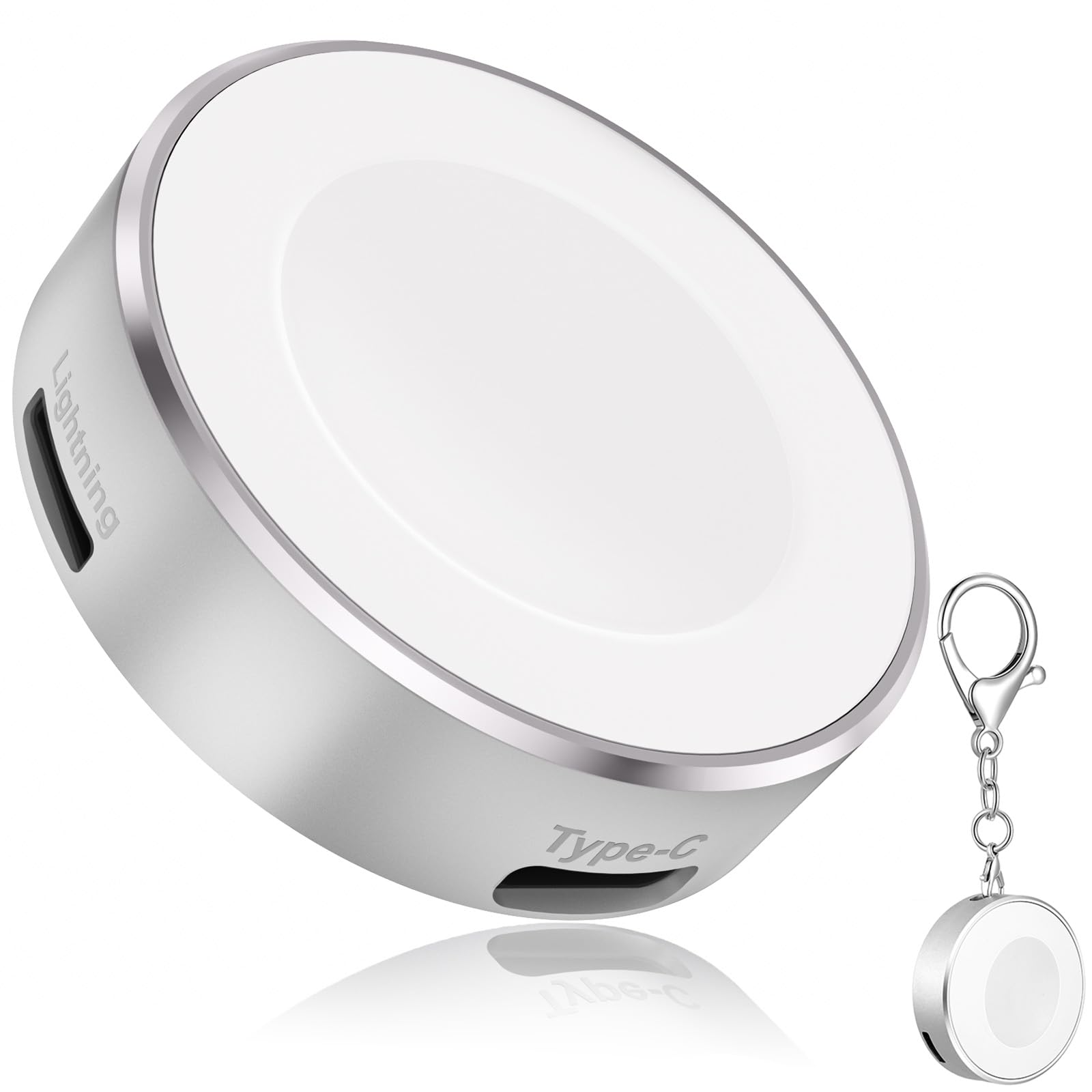 Photo 1 of 5W iWatch Charger for Apple Watch 11, Portable Wireless Charger with USB C & iPhone Power Port, Travel Keychain for Apple Watch Series 10/9/8/UItra/7/6/5/4/3/2/SE
