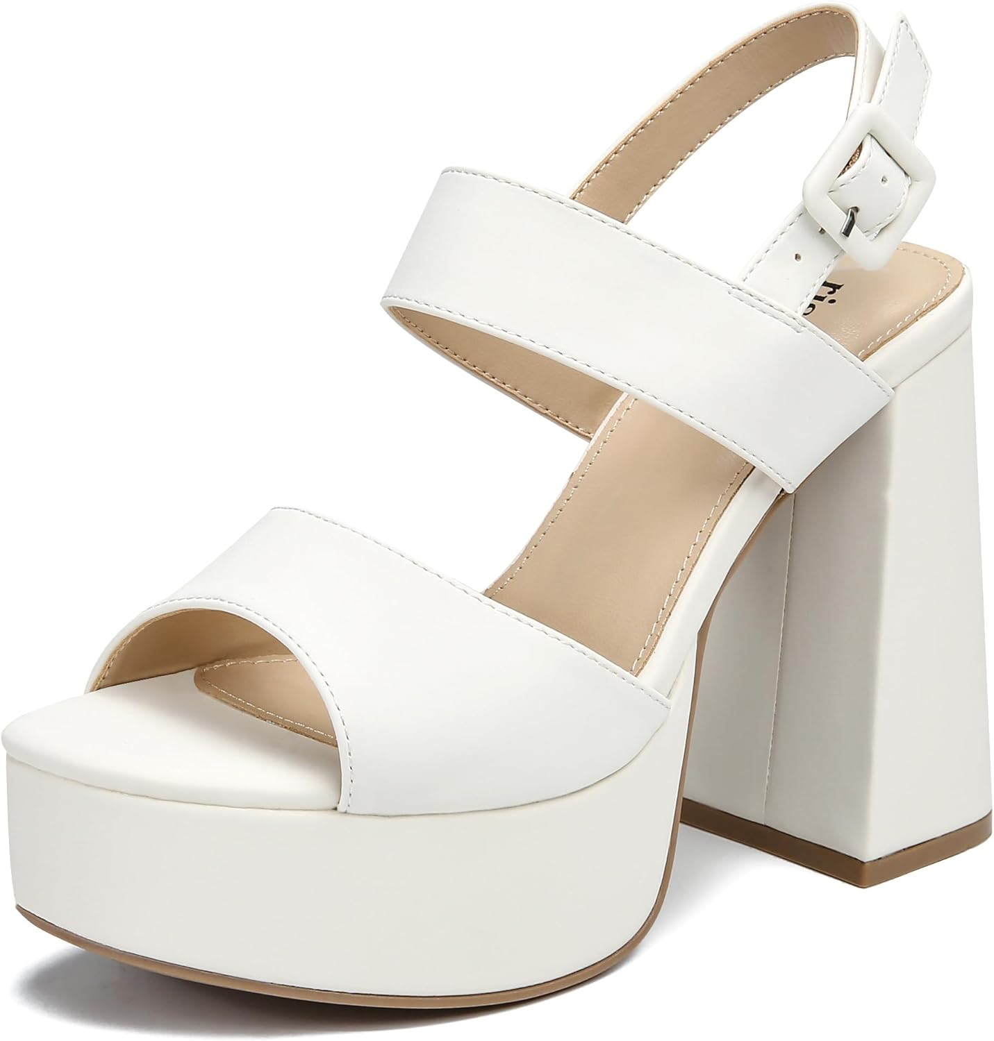 risdoada Platform Heels for Women 4.53 Inches Chunky High Heels Ankle Strap Square Toe Heeled Sandals Wedding Party Wedges Pumps