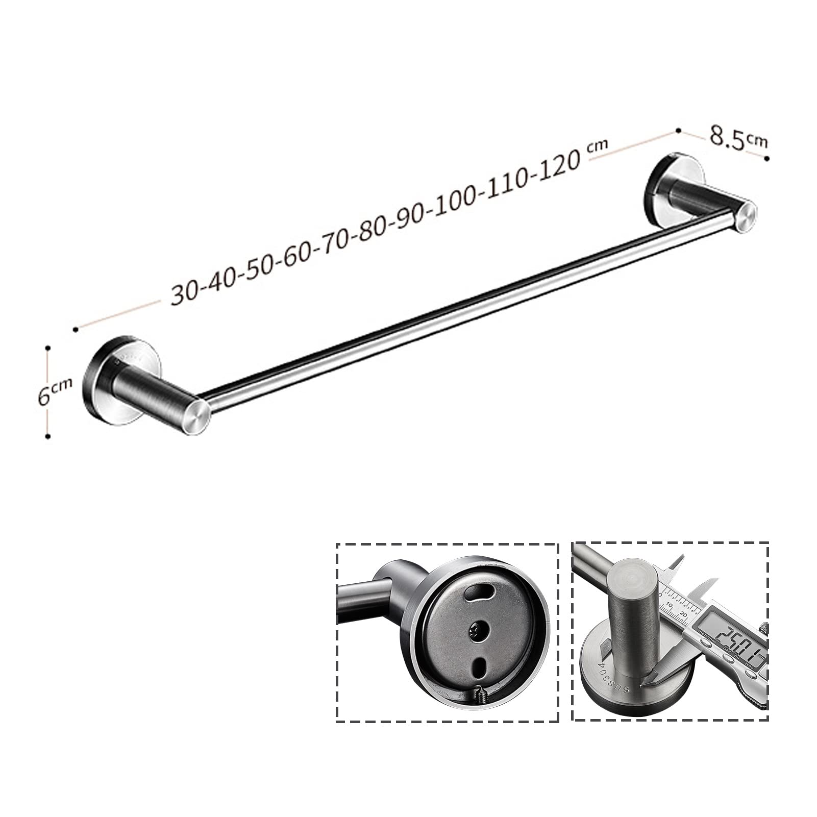 Portasciugamani in acciaio inox da 40 cm, finitura spazzolata, montaggio a parete, per bagno e cucina, design rotondo con hardware durevole per l'organizzazione della casa