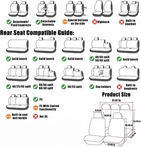 Miniatura 7 de Blilo Juego completo de fundas de asiento de automóvil, protectores de asiento delantero de poliéster con fundas de asiento trasero de banco