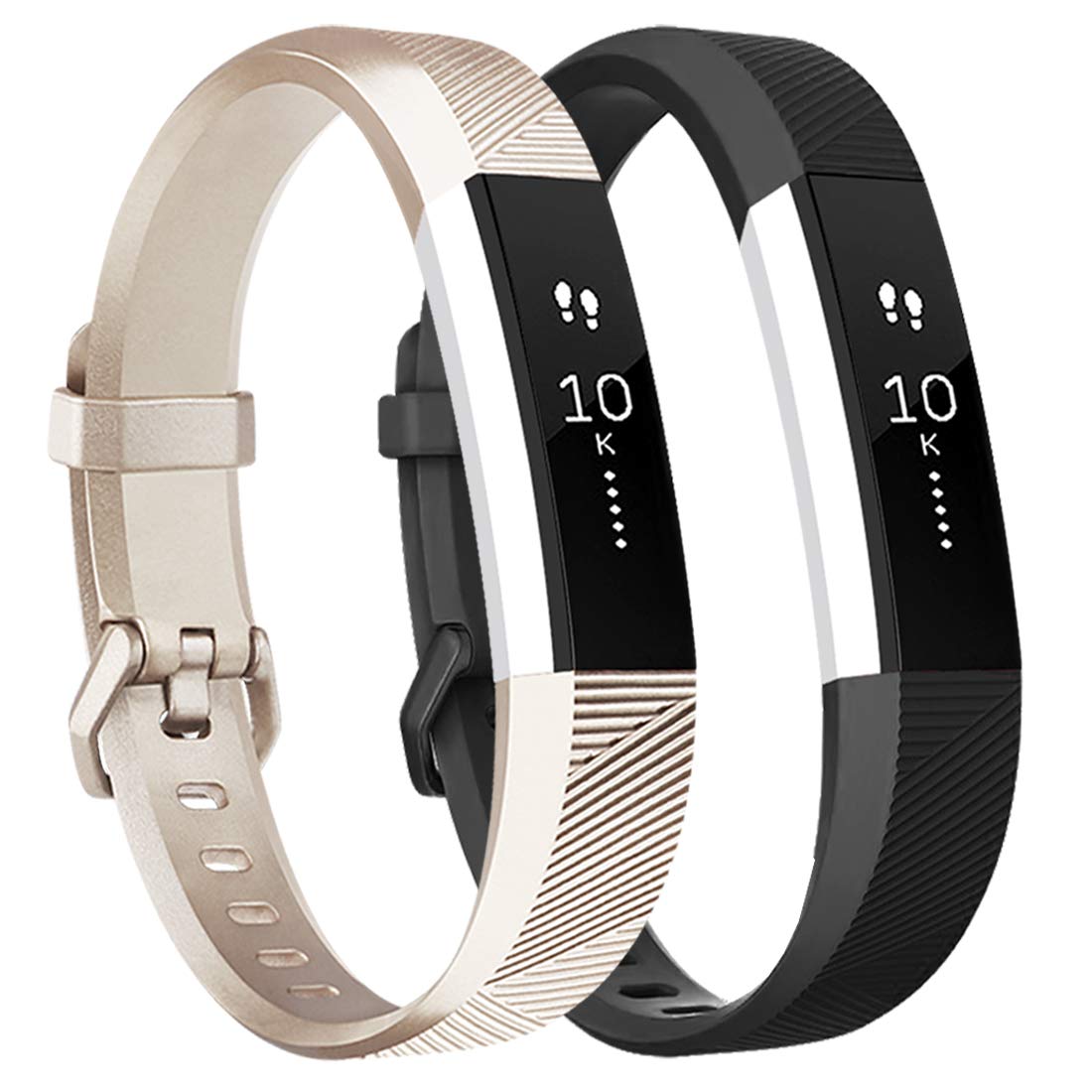 Tobfit Waterproof Sport Bands Compatible with Fit bit Alta/Alta HR/Ace, Soft TPU Replacement WristBands, Large, Champagne Gold/Black
