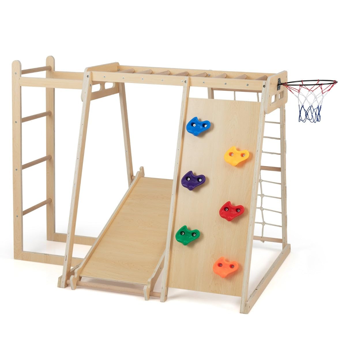 Parque infantil interior 6 en 1 para niños 171 x 109 x 110,5 cm seguridad reforzada Ambiance acogedor en madera contrachapada Macaron 20_0017881