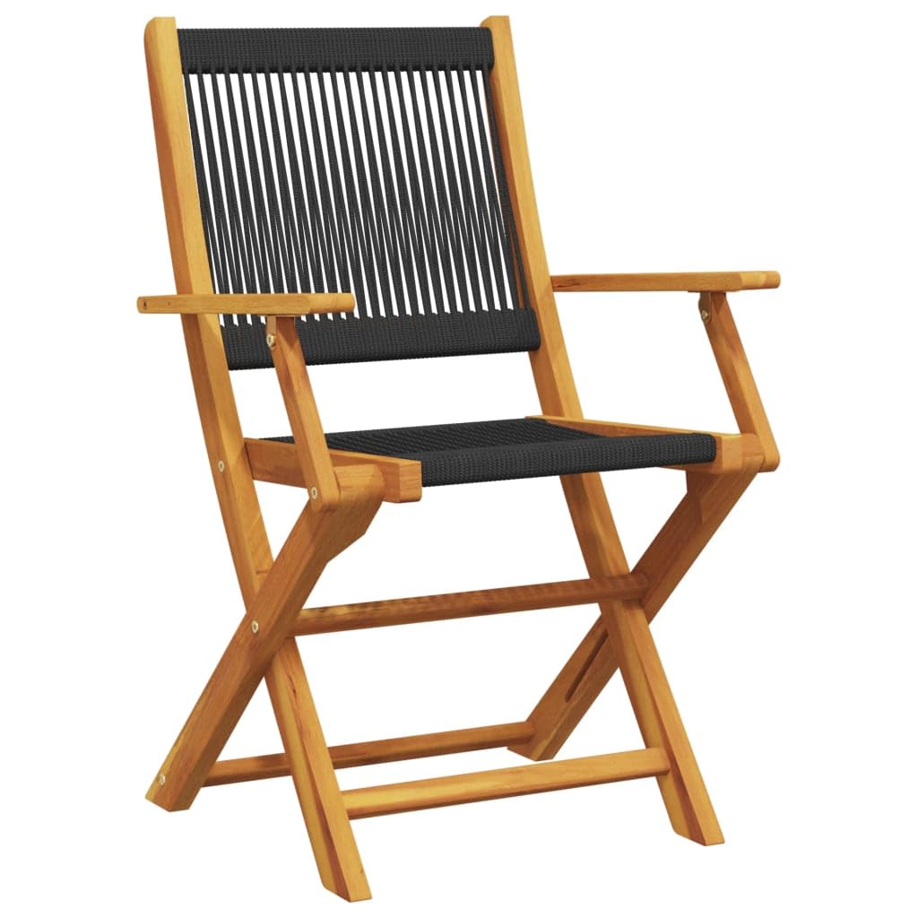 3-częściowy zestaw bistro czarny polipropylen i lite drewno akacjowe, składane meble ogrodowe do ogrodu, na balkon, podwórko, okrągły stół 70 cm, 2 krzesła