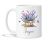 BigTees Personalized Lavender Floral Ceramic Mug, 11oz, Custom Name, Gift for Lavender Lovers, Flower Garden Owners, Grandma, Mom, Wife, Sister, Friends, Coworker