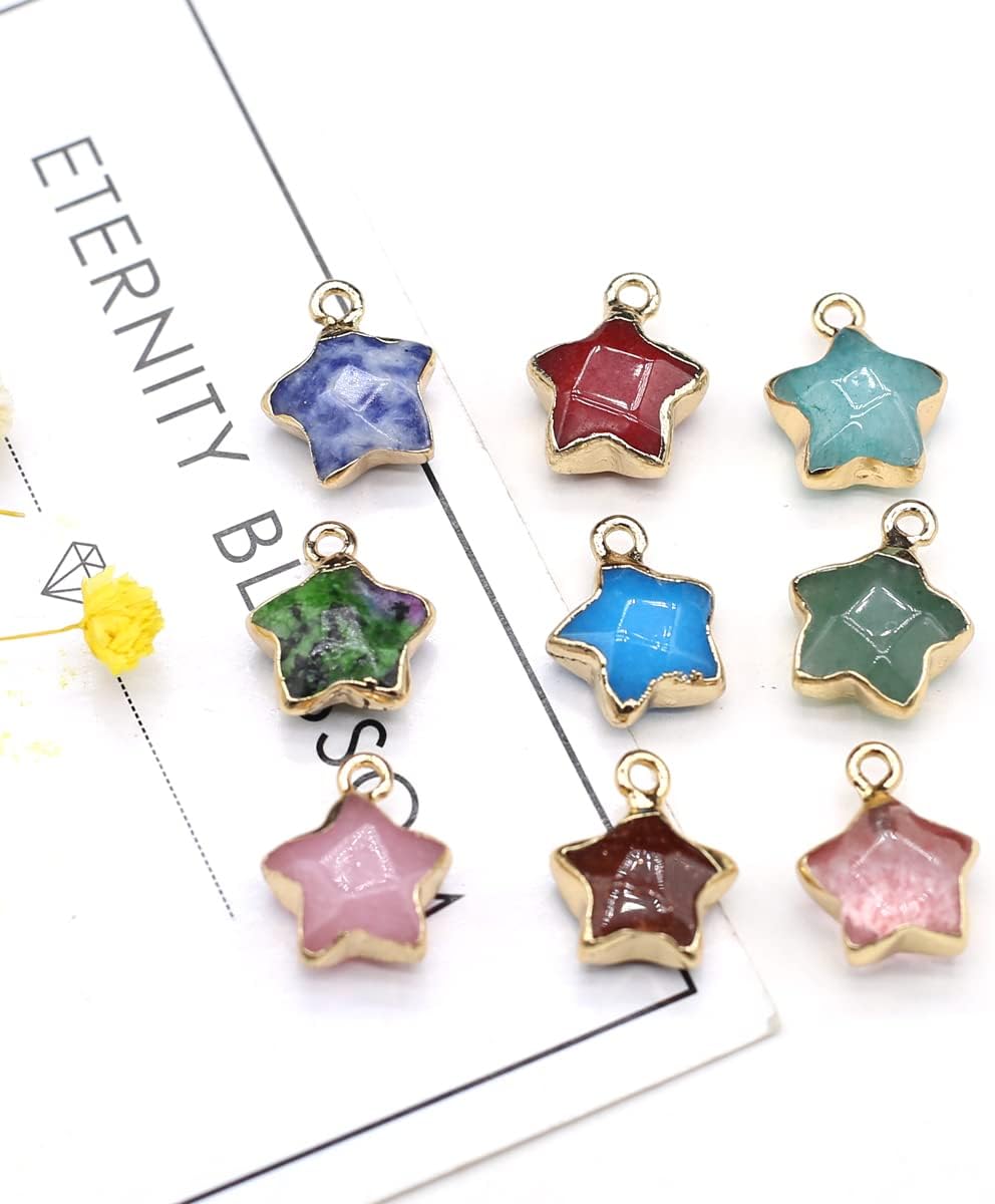 LHJ 8 Pcs Natural Stone Pendants Faceted Pentagram Shape Random Energy Healing Crystal Charms for Jewelry Making Necklace Bracelet Women Gift - Image 3