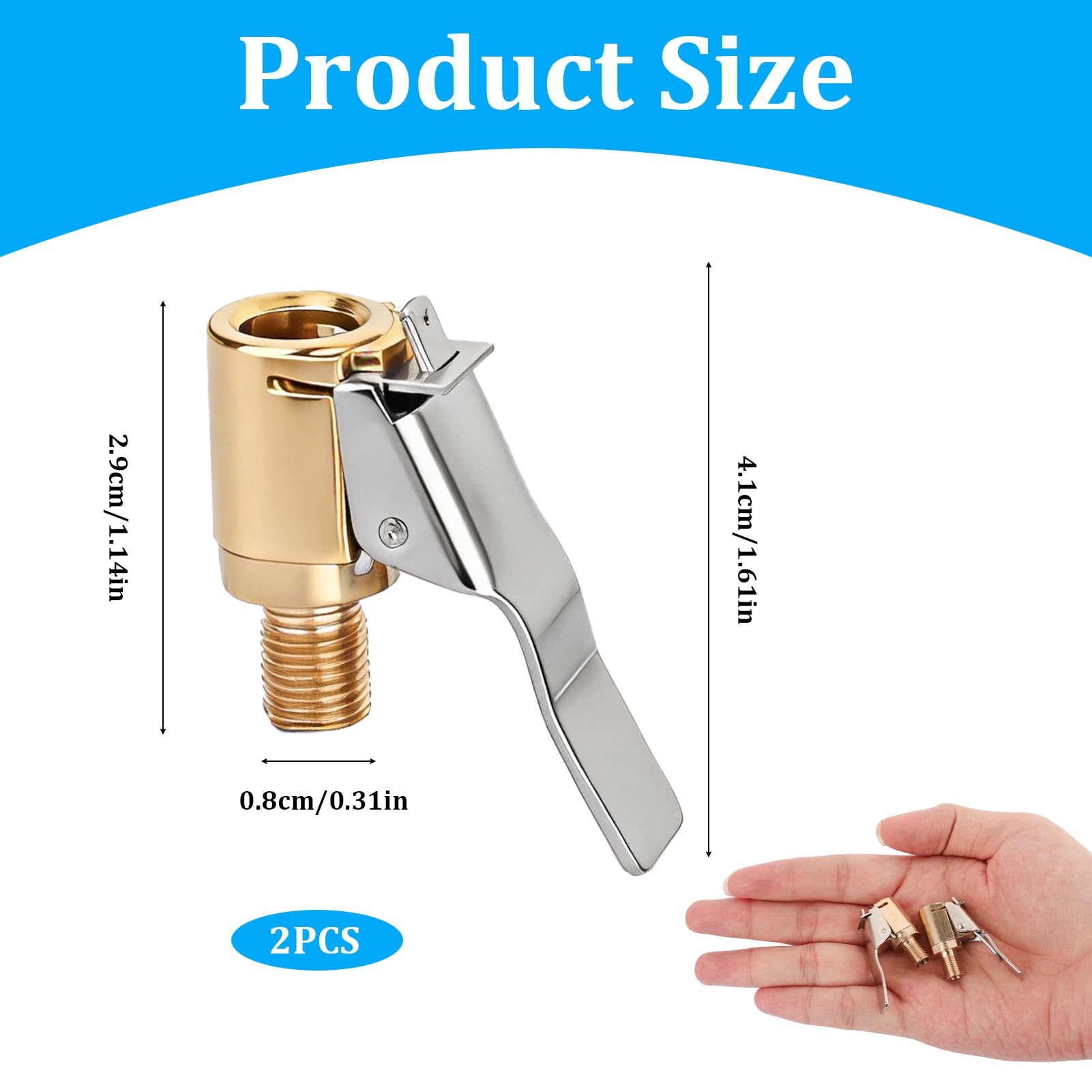 Tyre Inflator Adaptor,2PCS Brass Tyre Valve Air Pump Clip Car Pump Tire Air Chucks with Thread Nozzle Adapters Open End Car Truck Tyre Tire Inflator Valve Connector for Car Truck （8mm） - 3