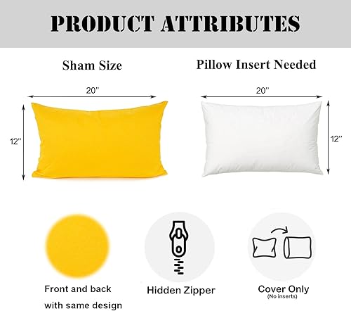 Miniatura 4 de YOUR SMILE Fundas de cojín decorativas cuadradas puras, mezcla de algodón y lino, 12 x 20 pulgadas, paquete de 2 (amarillo)