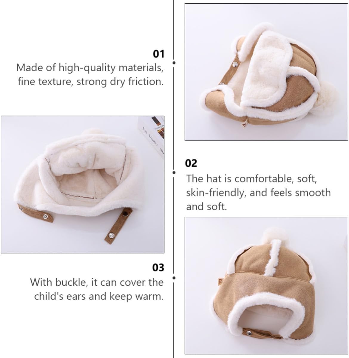 Khaki Polar Fleece Thickened Plush Earflap Hat for Boys, Skin-Friendly Smooth Winter Cap Suitable for Autumn and Fall Cold Weather