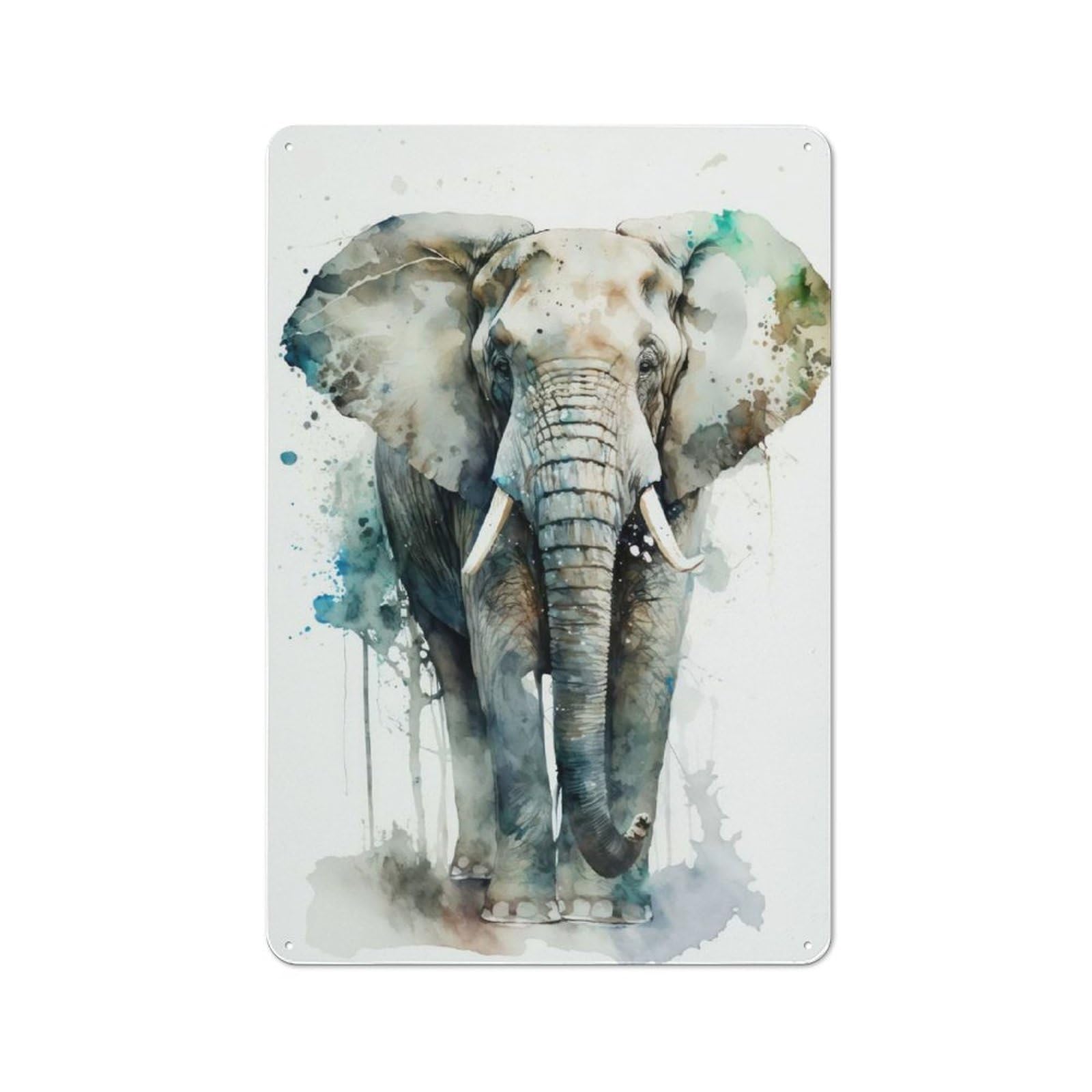 Elephant Watercolor Retro-style Tin Sign 30x20cm for Café Or Restaurant, for Cooler-season Styling in Café And Restaurant