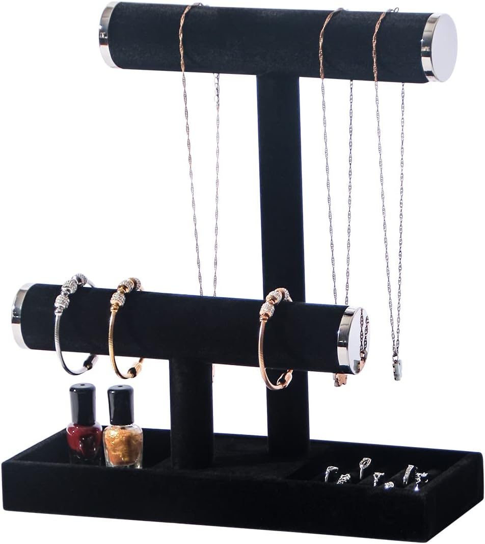 ByKen Multi-Functional Necklace Holder,Bracelet Holder,Jewelry Organizer Stand with Earrings Rings Tray,Jewelry Holder for Scrunchie Watches Detachable(Black Velvet) : Clothing, Shoes & Jewelry