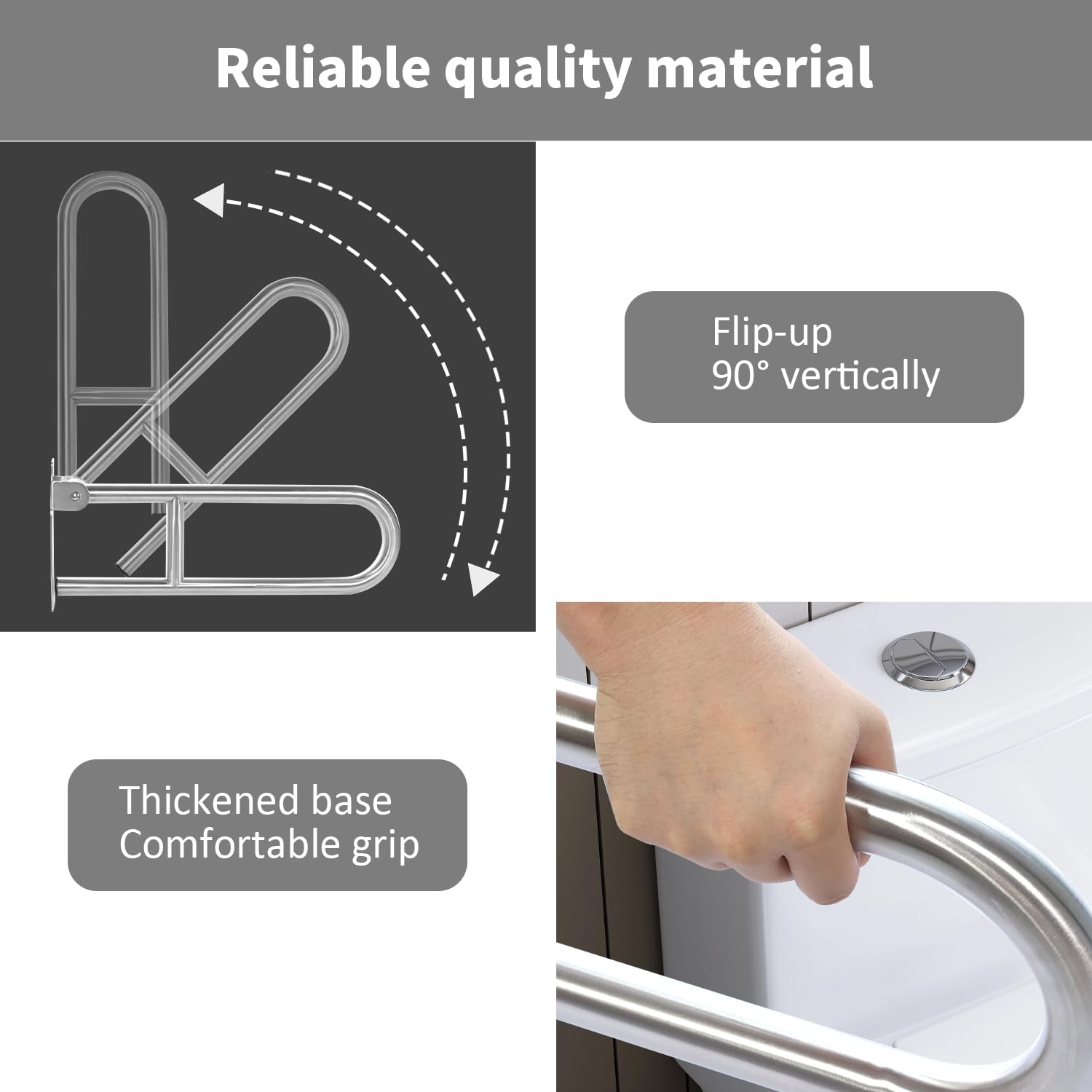 Maniglione Bagno Disabili 60cm, Maniglia Ribaltabile Doccia, Acciaio Inox | Barra di Sostegno Pieghevole e Antiscivolo in U 350kg, Sicurezza per Anziani o Persone con Disabilità