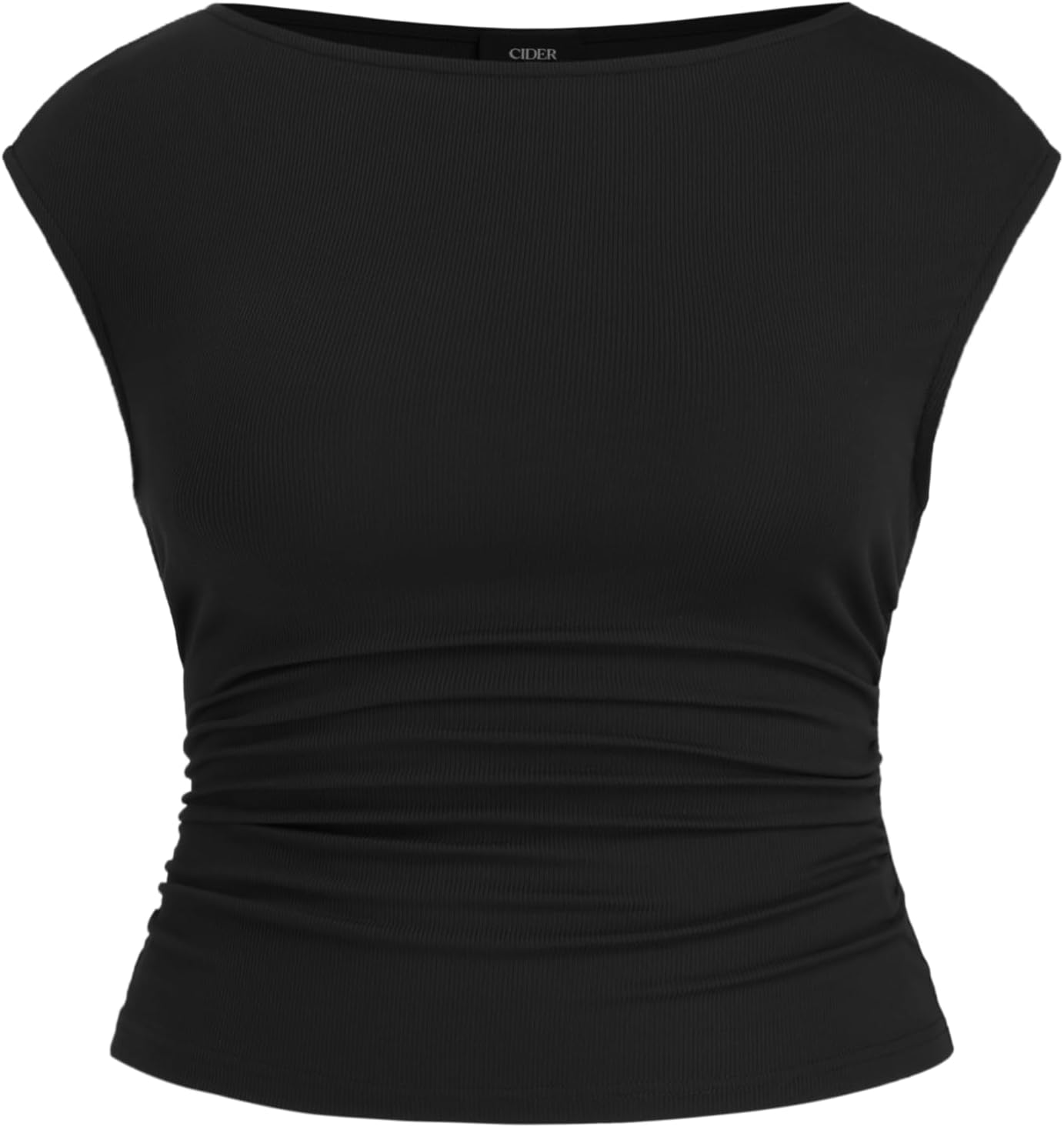 CIDER Tank Tops for Women Ruched Boat Neck Sleeveless Summer Going Out Plus Size Tops Slim Fit Curve