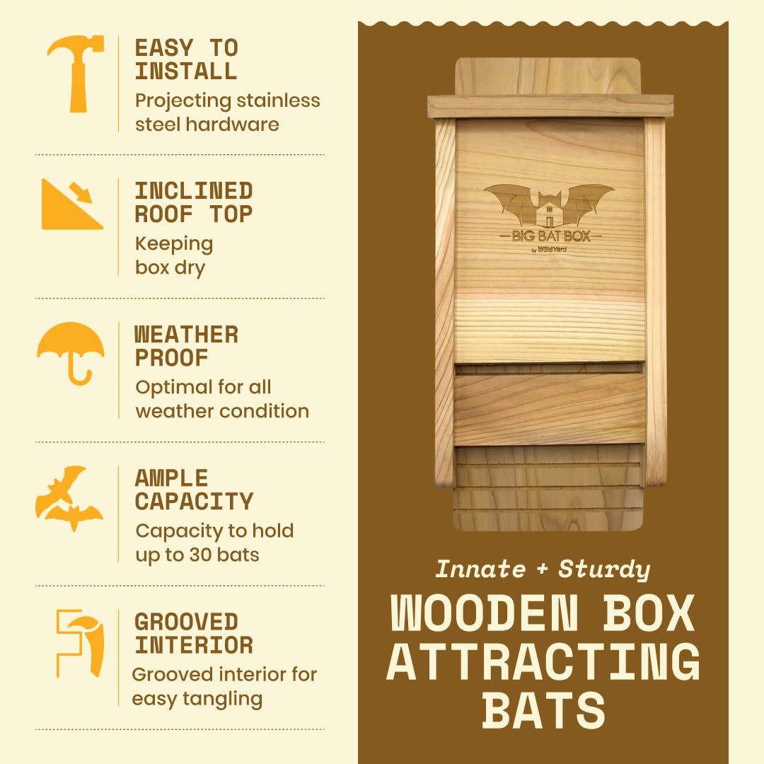 Wildyard Bat House For Outdoors - casa nera per pipistrelli all'aperto - Pulisci il tuo cortile dalle zanzare - Bat Box senza vernice all'interno - Una camera da letto per pipistrelli
