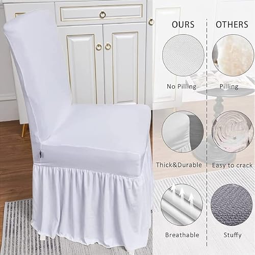 Wincrew Molasofa Chair Covers For Dining Room Set Of 4,Dining Chair Slipcover With Skirt,Washable Seat Covers Protector For Home Kids Pets(4Pcs,White) #TOP1