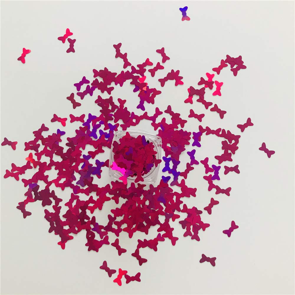 10 Grams/Pack - Rose Red Bowknots Shape Holographic Glitter Sequins for Resin DIY Making Art Craft Nail Makeup Decoration Accessories LB900