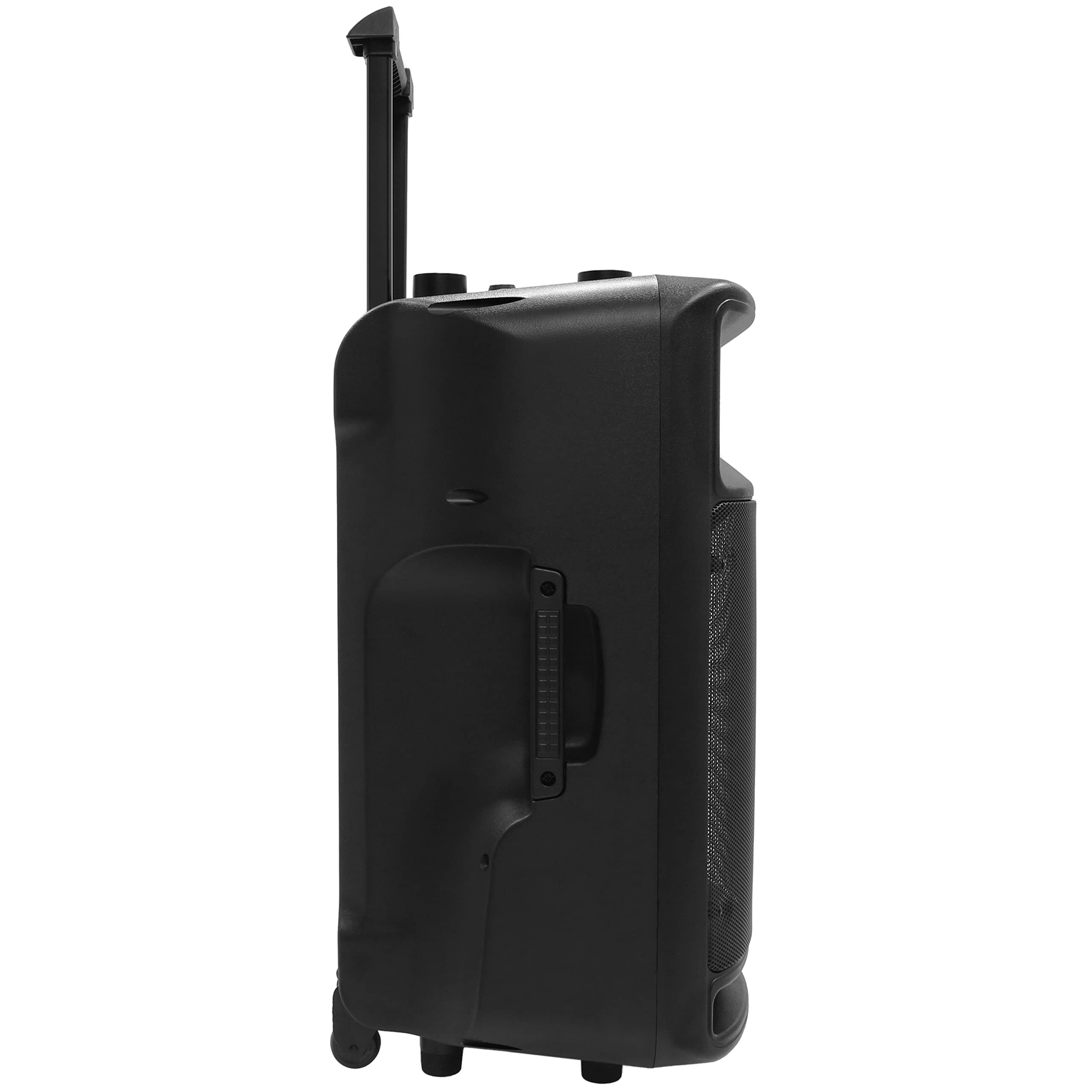 Altavoz portátil de sonido independiente con 2 micrófonos inalámbricos BoomTone DJ TravelSound15-VHF. Karaoke Altavoz 800W Sintonizador FM. Receptor Bluetooth Lector de tarjetas SD, memoria USB y